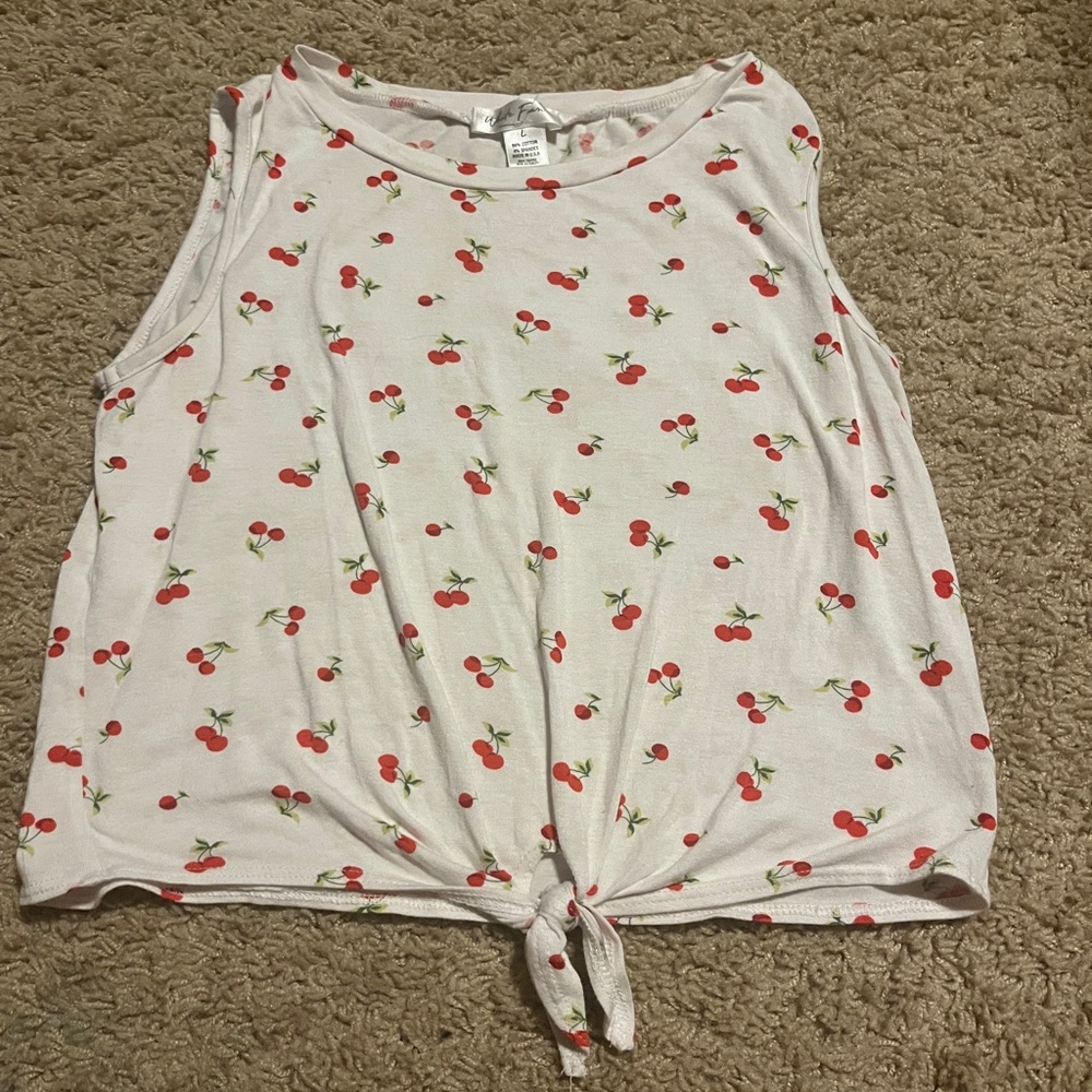 Cherry Patterned Sleeveless Crop Tank Top